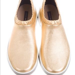 Stuart Weitzman Metallic Leather Slip-on Sneakers